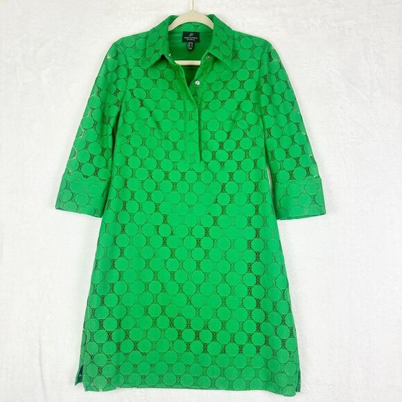Adrianna Papell Dresses & Skirts - Adrianna Papell Lace Popover Shirt Dress Size 8 Mod Retro Kelly Green Pockets
